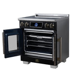 Maximus 30-Inch Induction range, French Door, 4 Cooking Zones, 4.32 cf. Convection Oven, Air Sous Vide, Air Fry Basket, Black