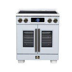 Maximus 30-Inch Induction range, French Door, 4 Cooking Zones, 4.32 cf. Convection Oven, Air Sous Vide, Air Fry Basket, White