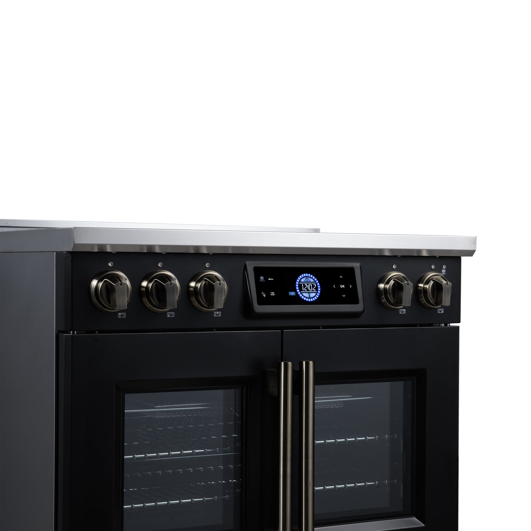 Maximus 36-Inch Induction range, French Door, 5 Cooking Zones, 5.36 cf. Convection Oven, Air Sous Vide, Air Fry Basket, Black