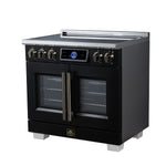 Maximus 36-Inch Induction range, French Door, 5 Cooking Zones, 5.36 cf. Convection Oven, Air Sous Vide, Air Fry Basket, Black