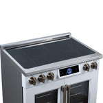 Maximus 36-Inch Induction range, French Door, 5 Cooking Zones, 5.36 cf. Convection Oven, Air Sous Vide, Air Fry Basket, White
