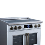 Maximus 36-Inch Induction range, French Door, 5 Cooking Zones, 5.36 cf. Convection Oven, Air Sous Vide, Air Fry Basket, White
