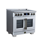 Maximus 36-Inch Induction range, French Door, 5 Cooking Zones, 5.36 cf. Convection Oven, Air Sous Vide, Air Fry Basket, White