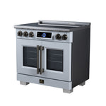 Maximus 36-Inch Induction range, French Door, 5 Cooking Zones, 5.36 cf. Convection Oven, Air Sous Vide, Air Fry Basket, White