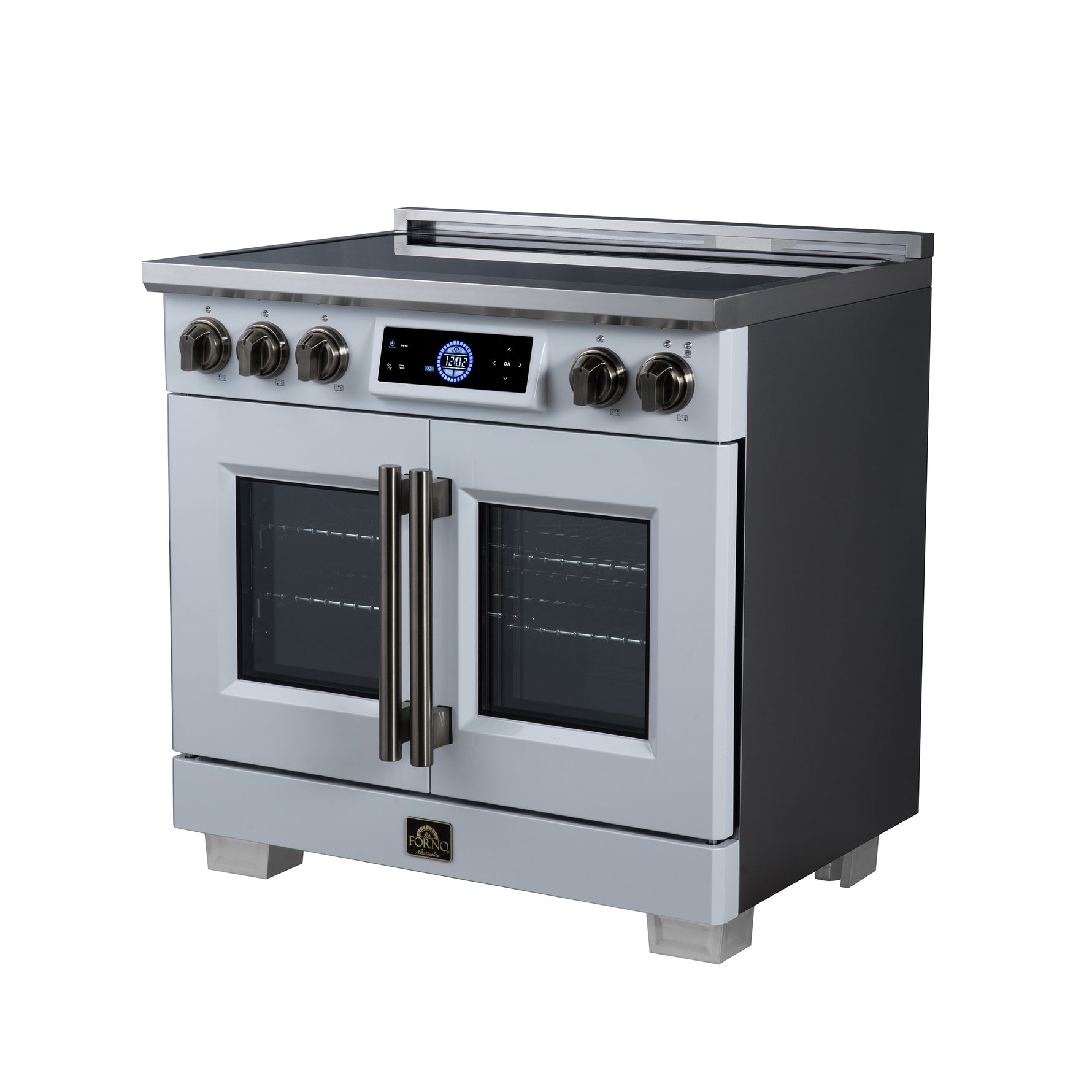 Maximus 36-Inch Induction range, French Door, 5 Cooking Zones, 5.36 cf. Convection Oven, Air Sous Vide, Air Fry Basket, White