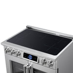 Maximus 36-Inch Induction range, French Door, 5 Cooking Zones, 5.36 cf. Convection Oven, Air Sous Vide, Air Fry Basket, Stainless Steel