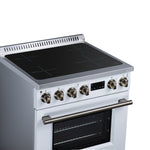 Torino 30 Inch Induction Range, 8,800W cooktop, 4.32 cf. True Convection Oven, Air Fry, Air Sous Vide, Smudge Resistant, White