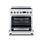 Torino 30 Inch Induction Range, 8,800W cooktop, 4.32 cf. True Convection Oven, Air Fry, Air Sous Vide, Smudge Resistant, White