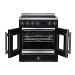 Torino French Door 30 Inch Induction Range with Air Fryer, Air Sous Vide & True Convection, Dual Broiler, Black