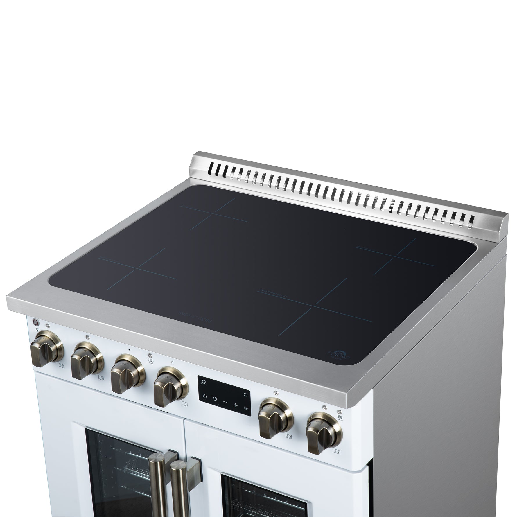 Torino French Door 30 Inch Induction Range with Air Fryer, Air Sous Vide & True Convection, Dual Broiler, White