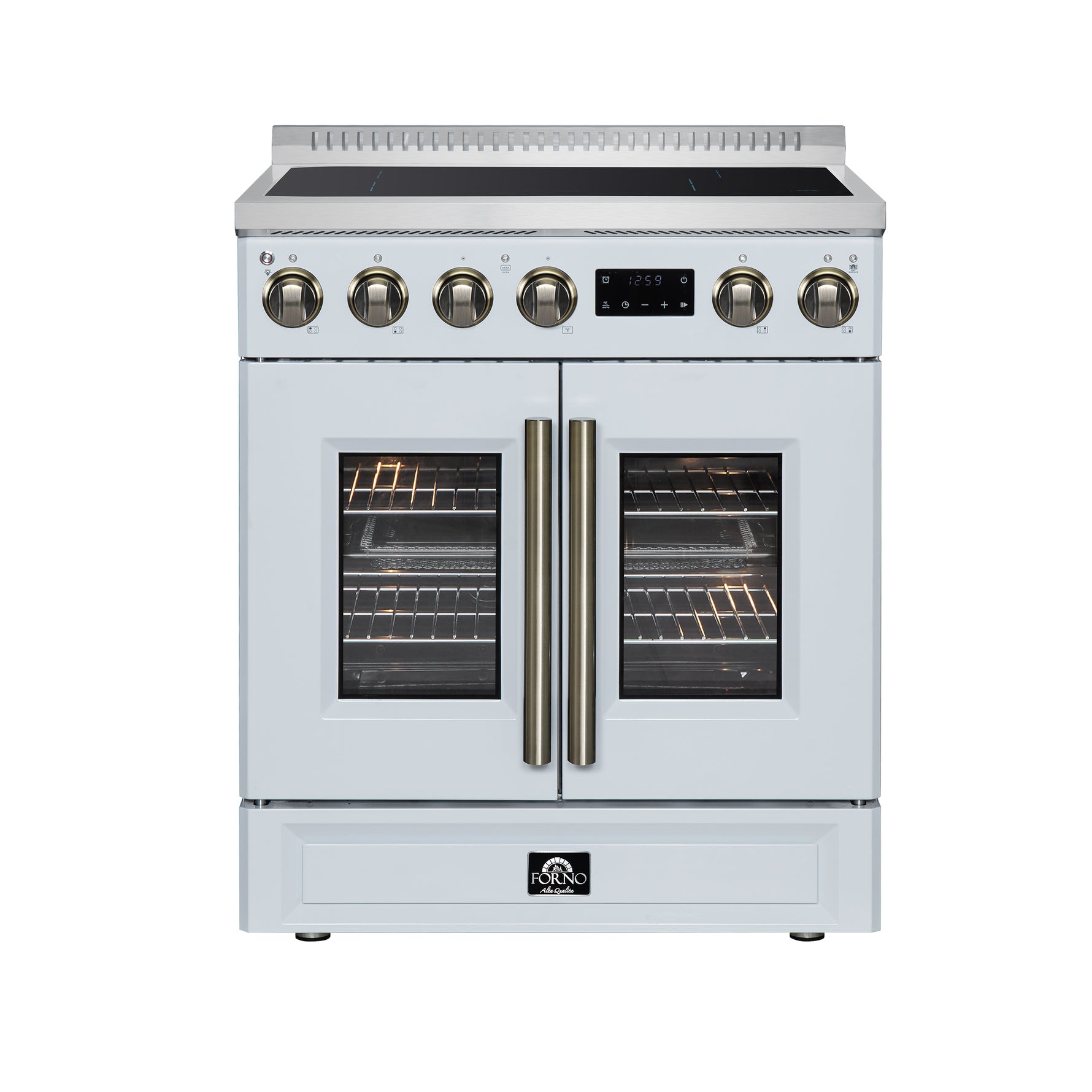 Torino French Door 30 Inch Induction Range with Air Fryer, Air Sous Vide & True Convection, Dual Broiler, White
