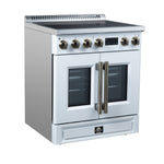 Torino French Door 30 Inch Induction Range with Air Fryer, Air Sous Vide & True Convection, Dual Broiler, White