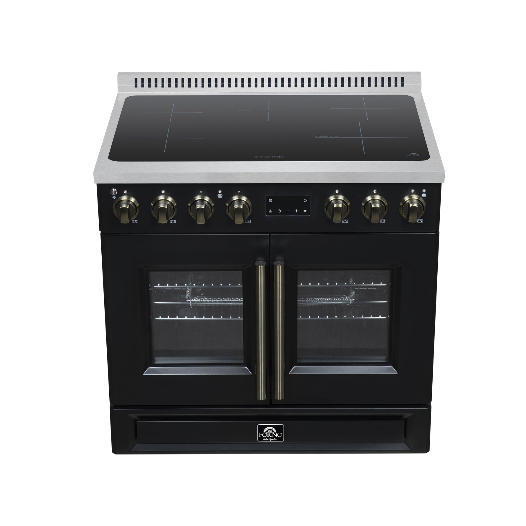 Torino French Door 36 Inch Induction Range with Air Fryer, Air Sous Vide & True Convection, Dual Broiler, Black