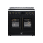 Torino French Door 36 Inch Induction Range with Air Fryer, Air Sous Vide & True Convection, Dual Broiler, Black