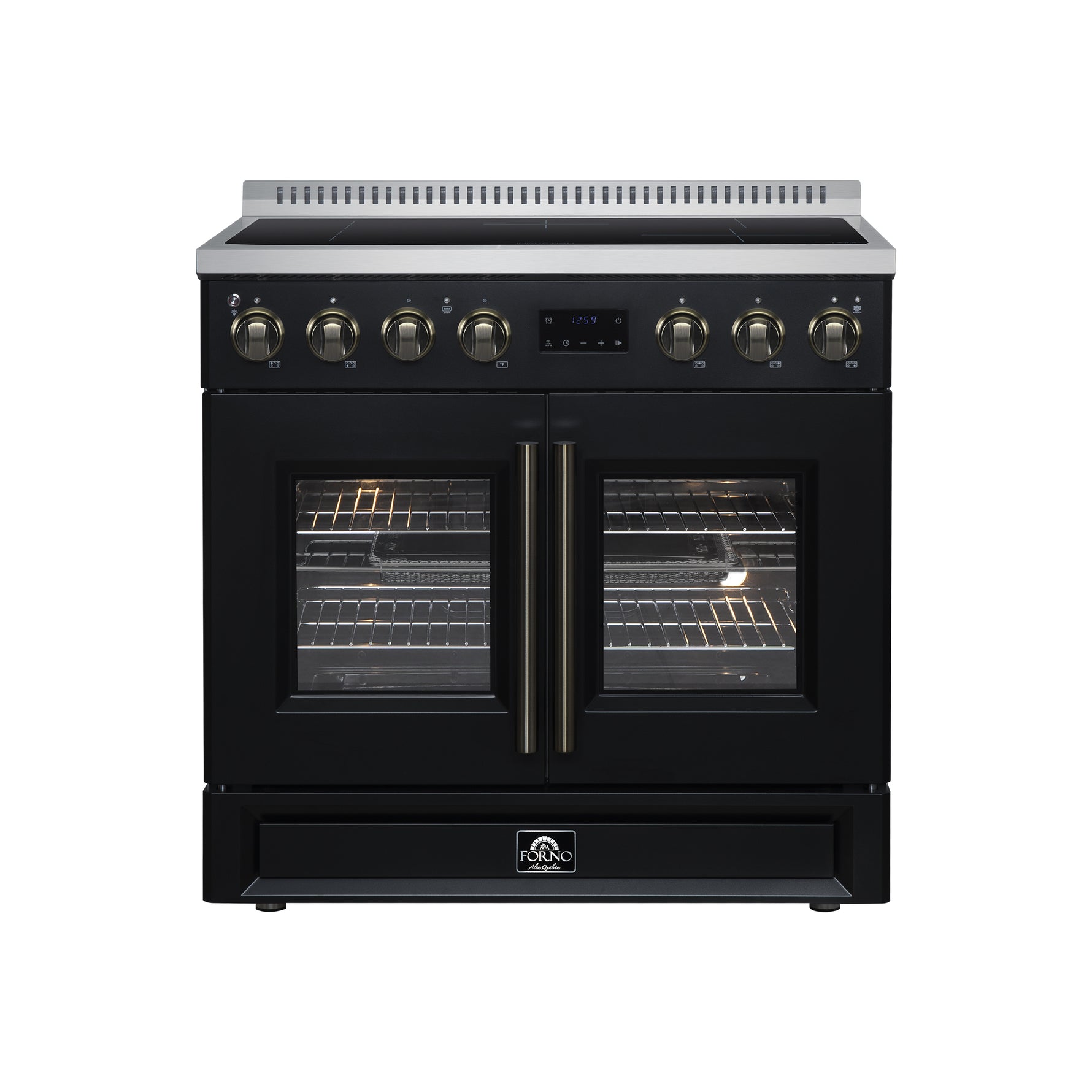 Torino French Door 36 Inch Induction Range with Air Fryer, Air Sous Vide & True Convection, Dual Broiler, Black