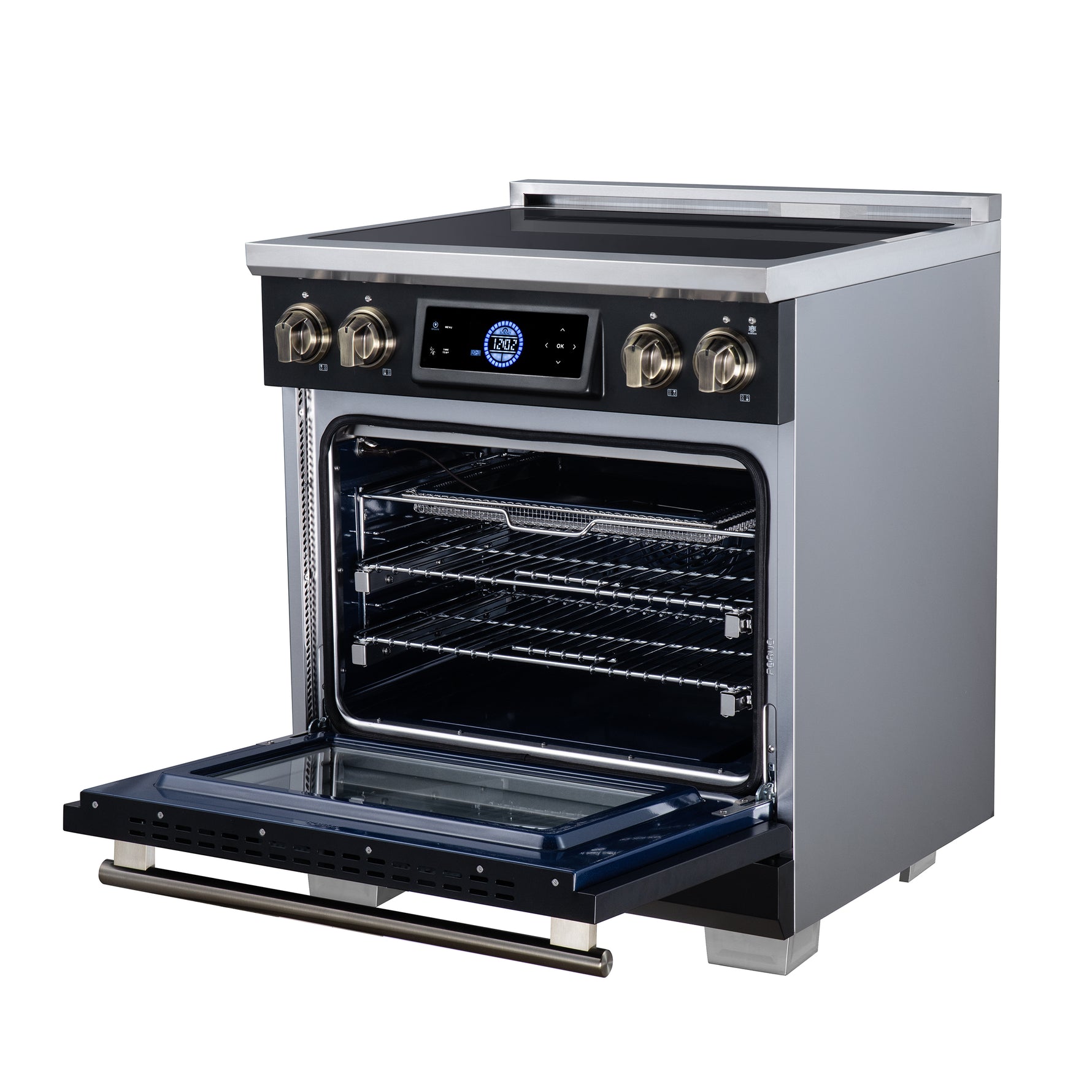 Maximus 30 Inch Induction Range, 8,800 Total Cooktop, 4.32 cf. True Convection Oven, Air Fryer, Air Sous Vide, Black