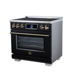 Maximus 36 Inch Induction Range, 10,900 Total Cooktop, 5.36 cf. True Convection Oven, Air Fryer, Air Sous Vide, Black