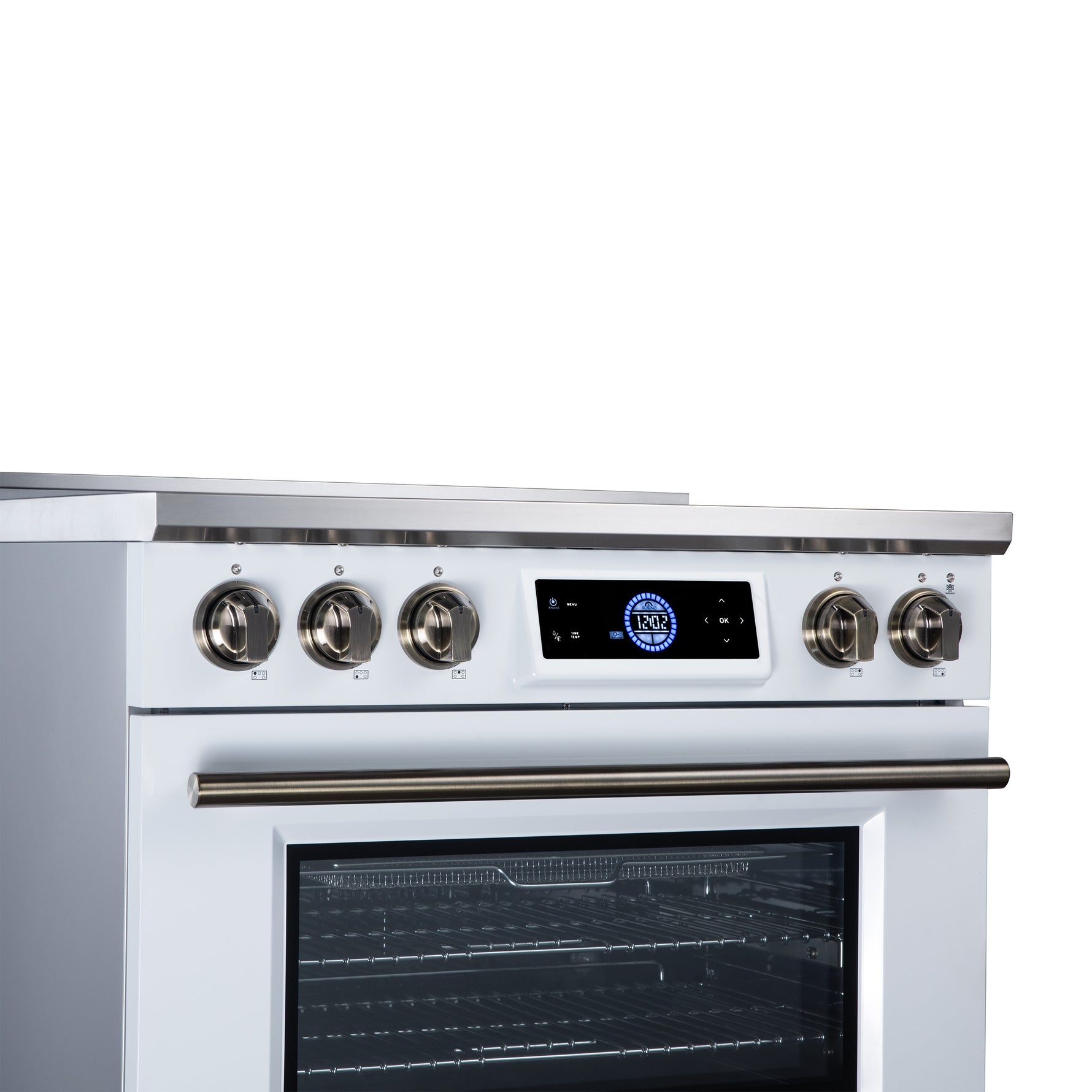 Maximus 36 Inch Induction Range, 10,900 Total Cooktop, 5.36 cf. True Convection Oven, Air Fryer, Air Sous Vide, White