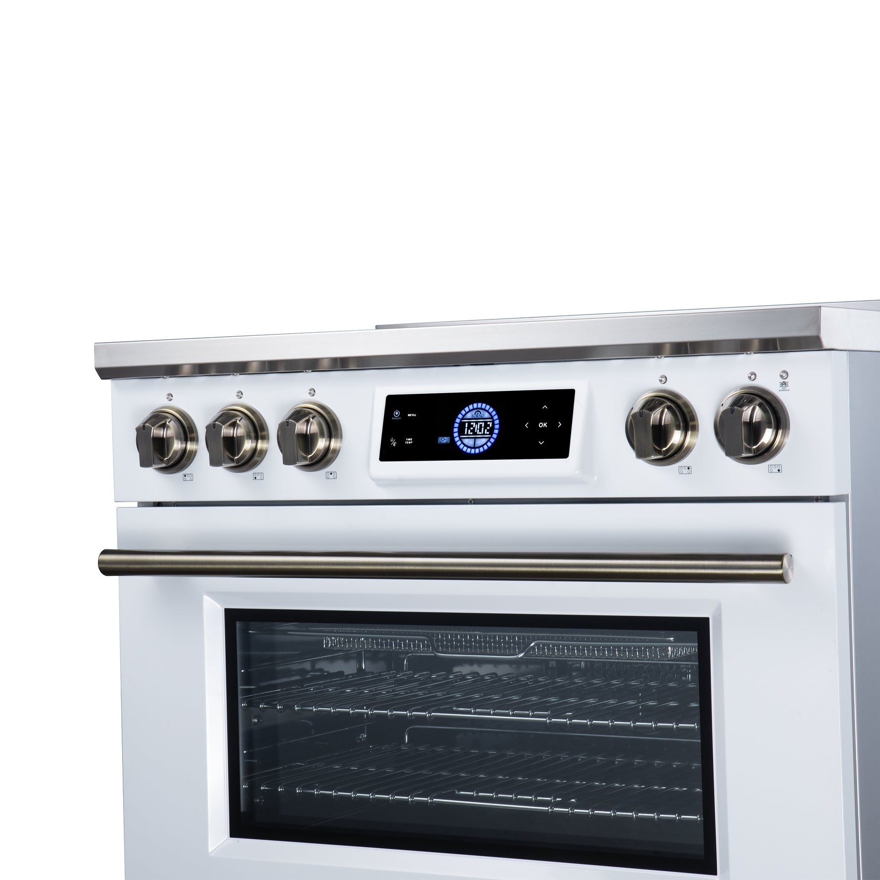 Maximus 36 Inch Induction Range, 10,900 Total Cooktop, 5.36 cf. True Convection Oven, Air Fryer, Air Sous Vide, White