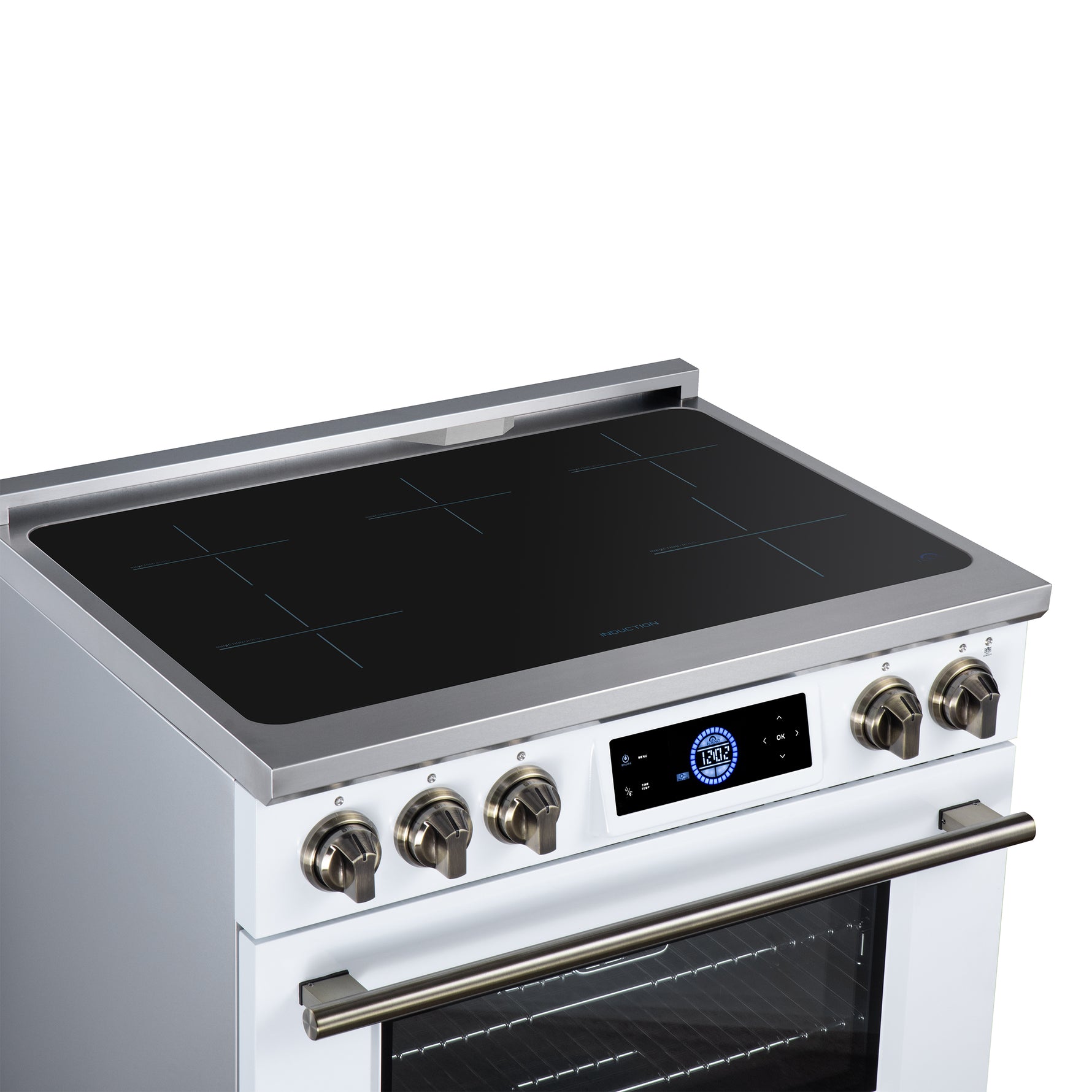Maximus 36 Inch Induction Range, 10,900 Total Cooktop, 5.36 cf. True Convection Oven, Air Fryer, Air Sous Vide, White