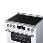 Maximus 36 Inch Induction Range, 10,900 Total Cooktop, 5.36 cf. True Convection Oven, Air Fryer, Air Sous Vide, White