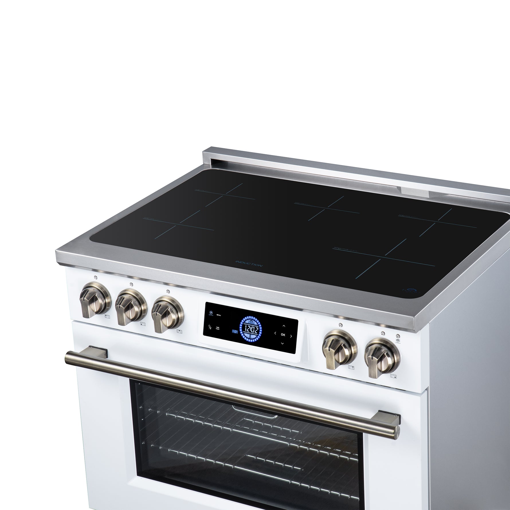Maximus 36 Inch Induction Range, 10,900 Total Cooktop, 5.36 cf. True Convection Oven, Air Fryer, Air Sous Vide, White