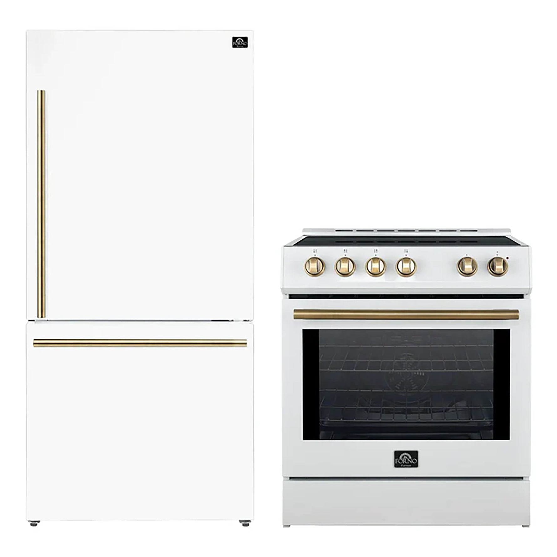 FORNO 2-Piece White Kitchen Bundle - 30" Induction Range and 31" Bottom Freezer Refrigerator - BonPrix Électroménagers