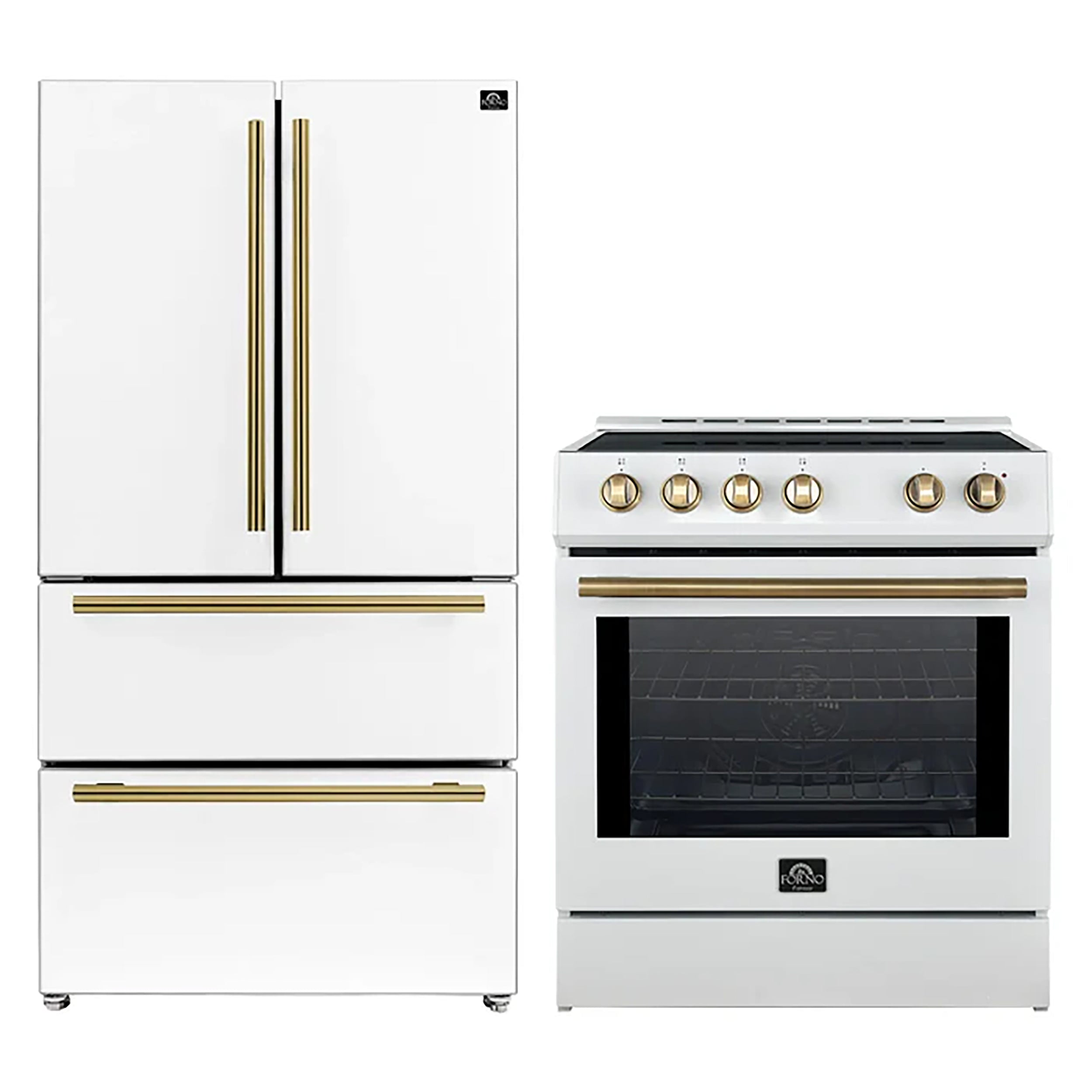 FORNO 2-Piece White Kitchen Bundle - 30" Induction Range and 36" Bottom Freezer Refrigerator - BonPrix Électroménagers