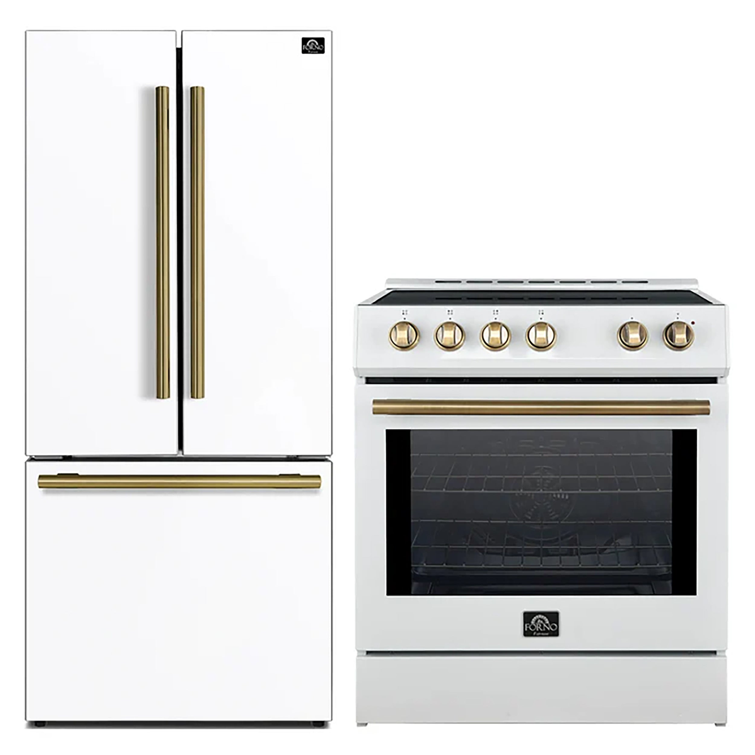FORNO 2-Piece White Kitchen Bundle - 30" Induction Range and 31" Bottom Freezer Refrigerator - BonPrix Électroménagers