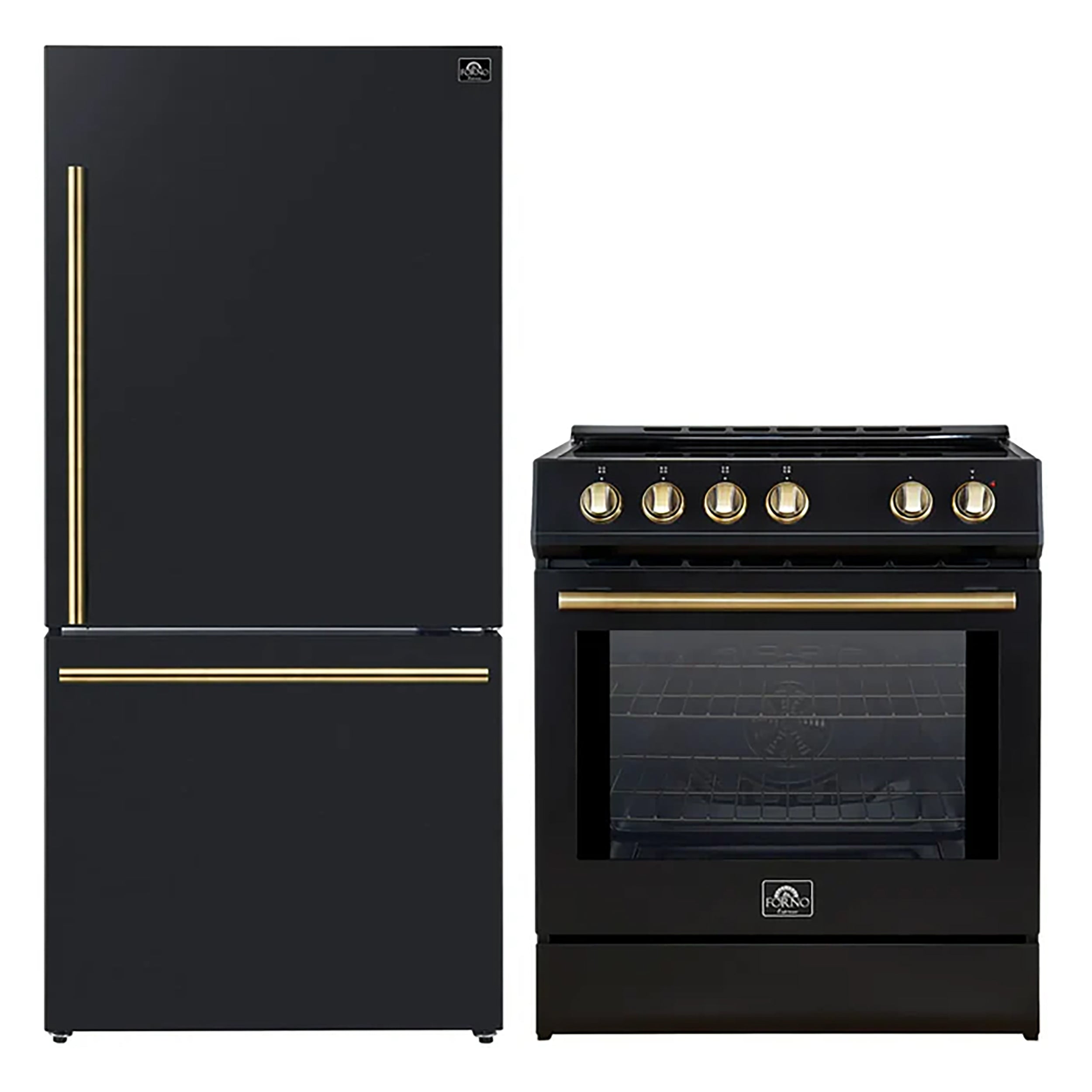 FORNO 2-Piece Black Kitchen Bundle - 30" Induction Range and 31" Bottom Freezer Refrigerator - BonPrix Électroménagers