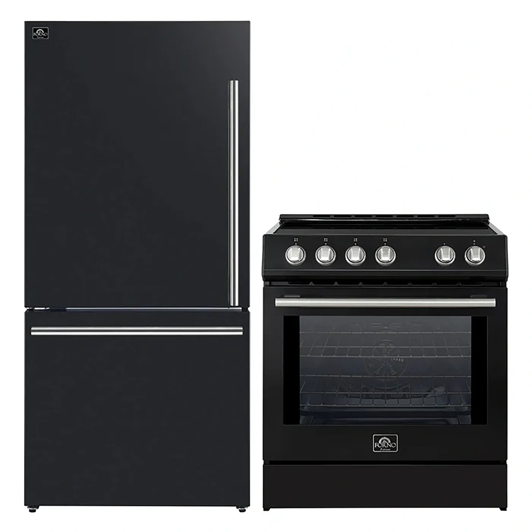 FORNO 2-Piece Black Kitchen Bundle - 30" Induction Range and 31" Bottom Freezer Refrigerator - BonPrix Électroménagers
