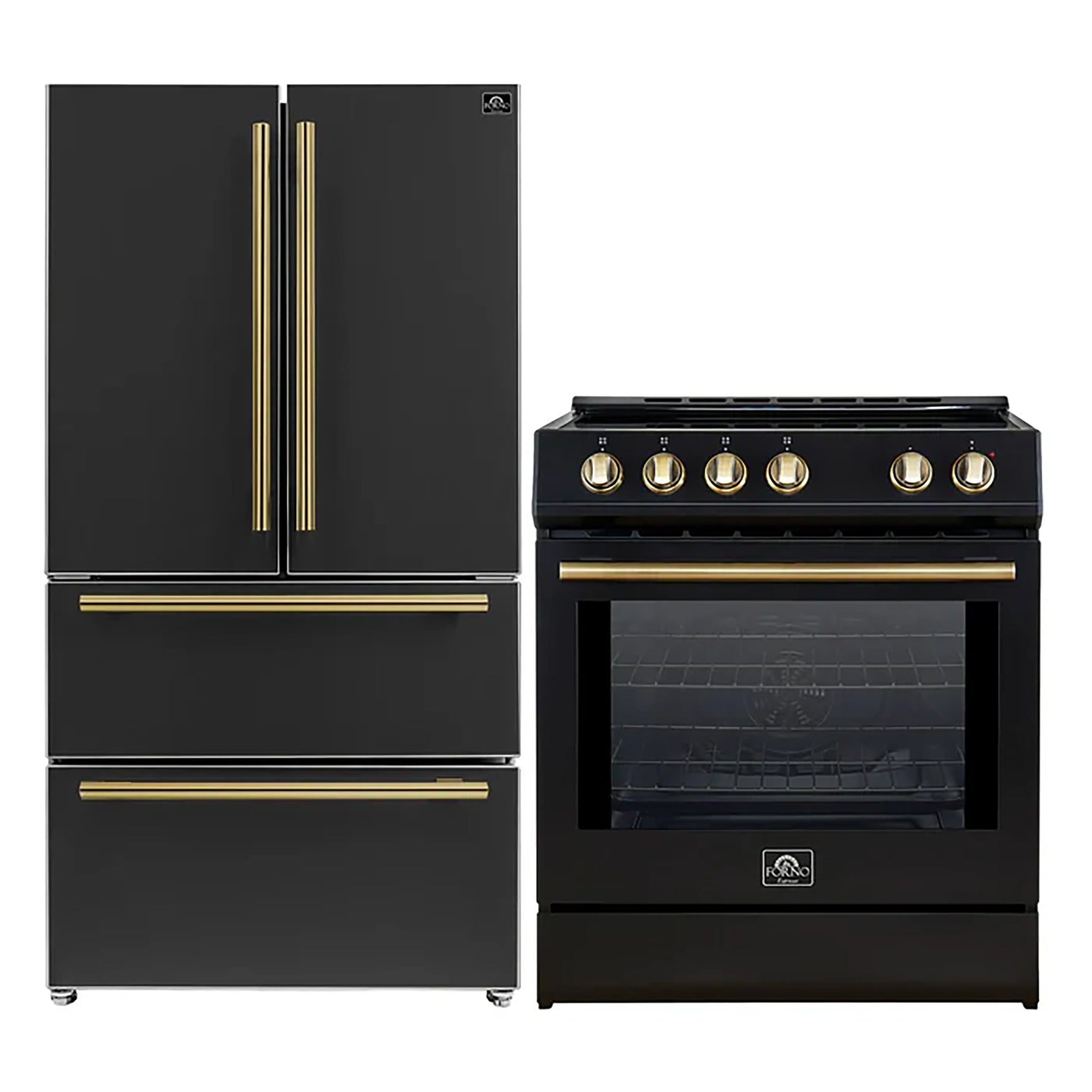 FORNO 2-Piece Black Kitchen Bundle - 30" Induction Range and 36" Bottom Freezer Refrigerator - BonPrix Électroménagers