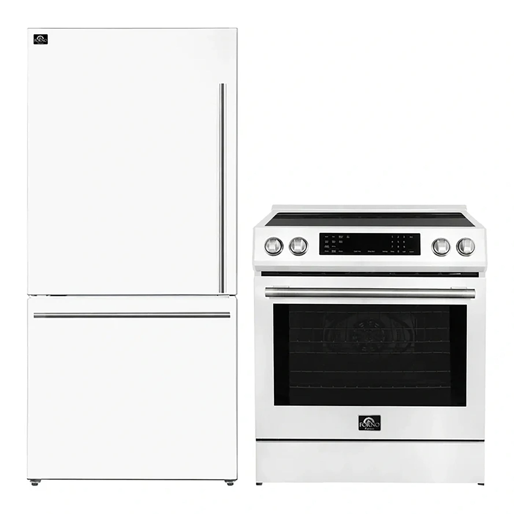 FORNO 2-Piece White Kitchen Bundle - 30" Induction Range and 31" Bottom Freezer Refrigerator - BonPrix Électroménagers