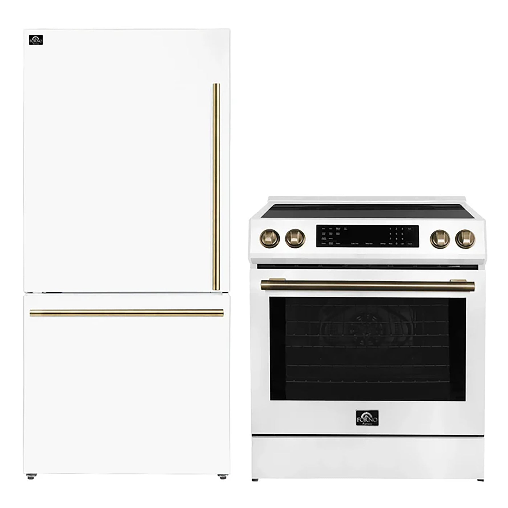 FORNO 2-Piece White Kitchen Bundle - 30" Induction Range and 31" Bottom Freezer Refrigerator - BonPrix Électroménagers