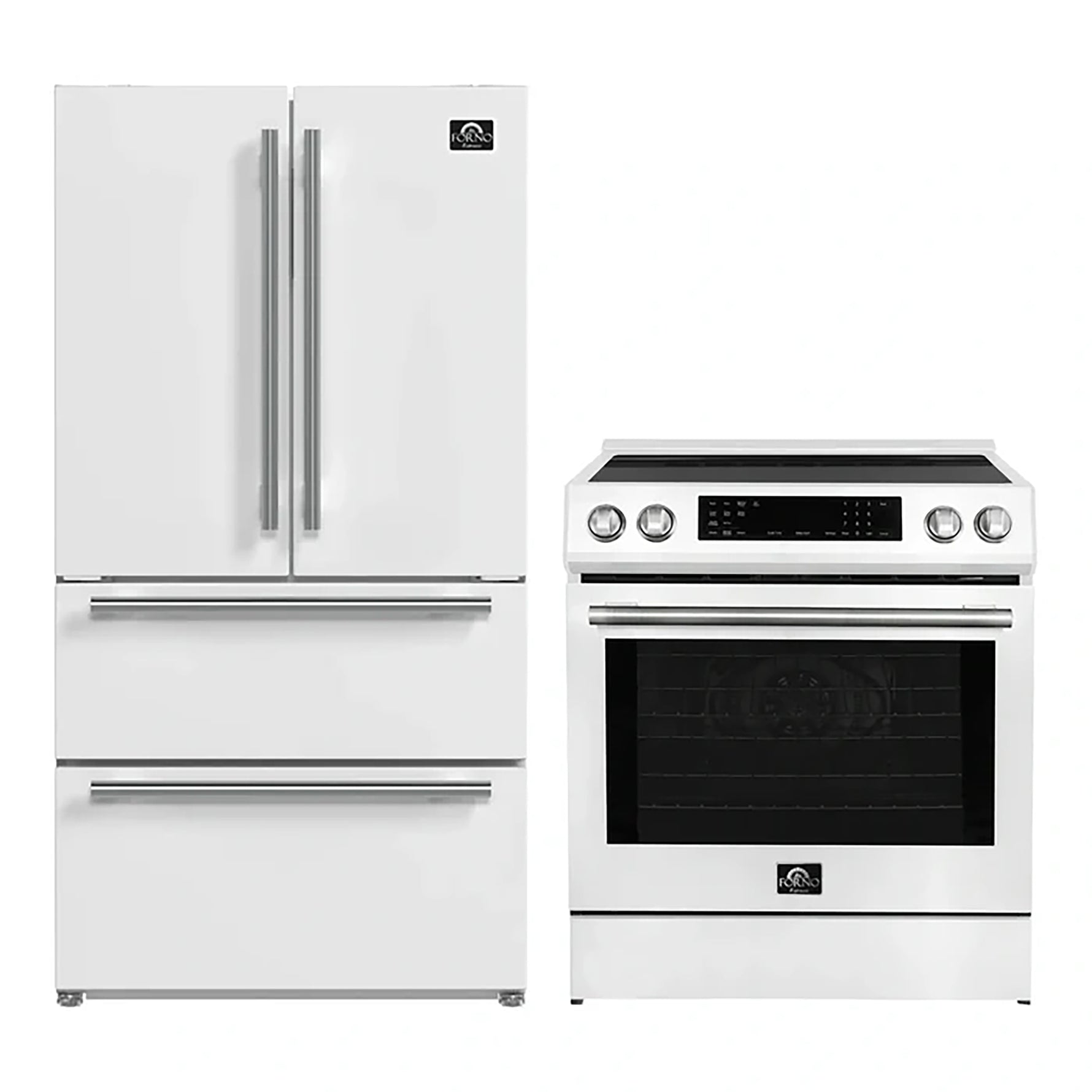 FORNO 2-Piece White Kitchen Bundle - 30" Induction Range and 36" Bottom Freezer Refrigerator - BonPrix Électroménagers