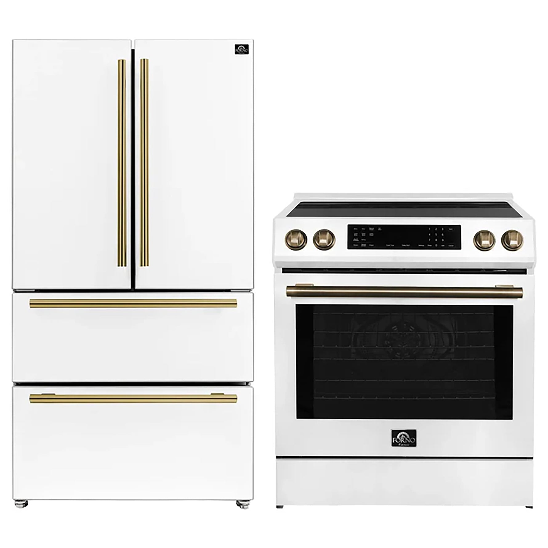 FORNO 2-Piece White Kitchen Bundle - 30" Induction Range and 36" Bottom Freezer Refrigerator - BonPrix Électroménagers