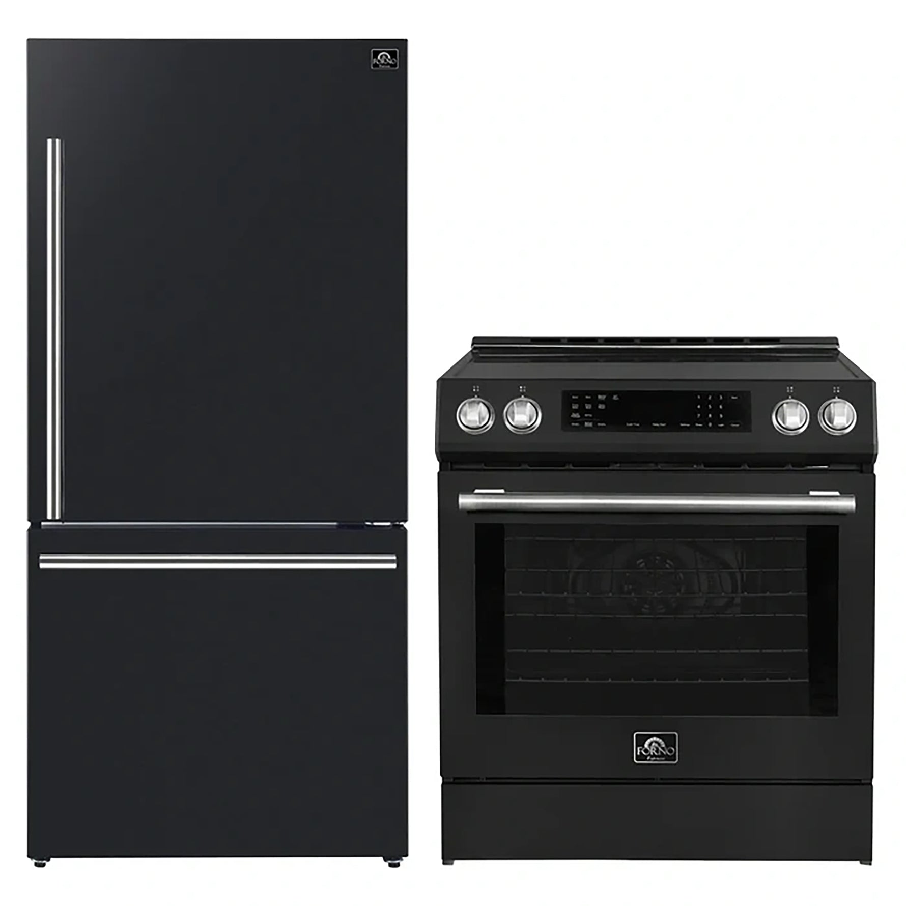 FORNO 2-Piece Black Kitchen Bundle - 30" Induction Range and 31" Bottom Freezer Refrigerator - BonPrix Électroménagers