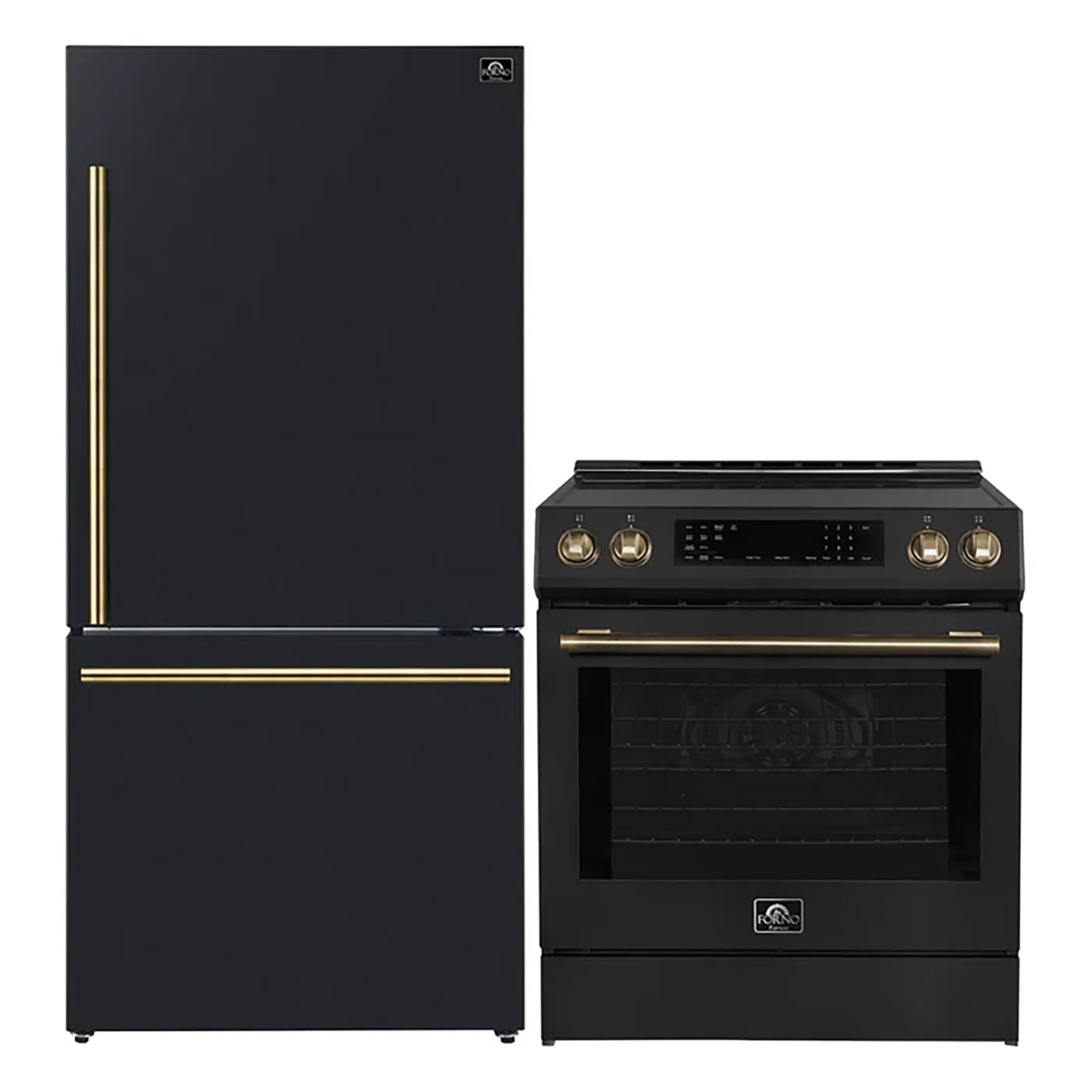 FORNO 2-Piece Black Kitchen Bundle - 30" Induction Range and 31" Bottom Freezer Refrigerator - BonPrix Électroménagers