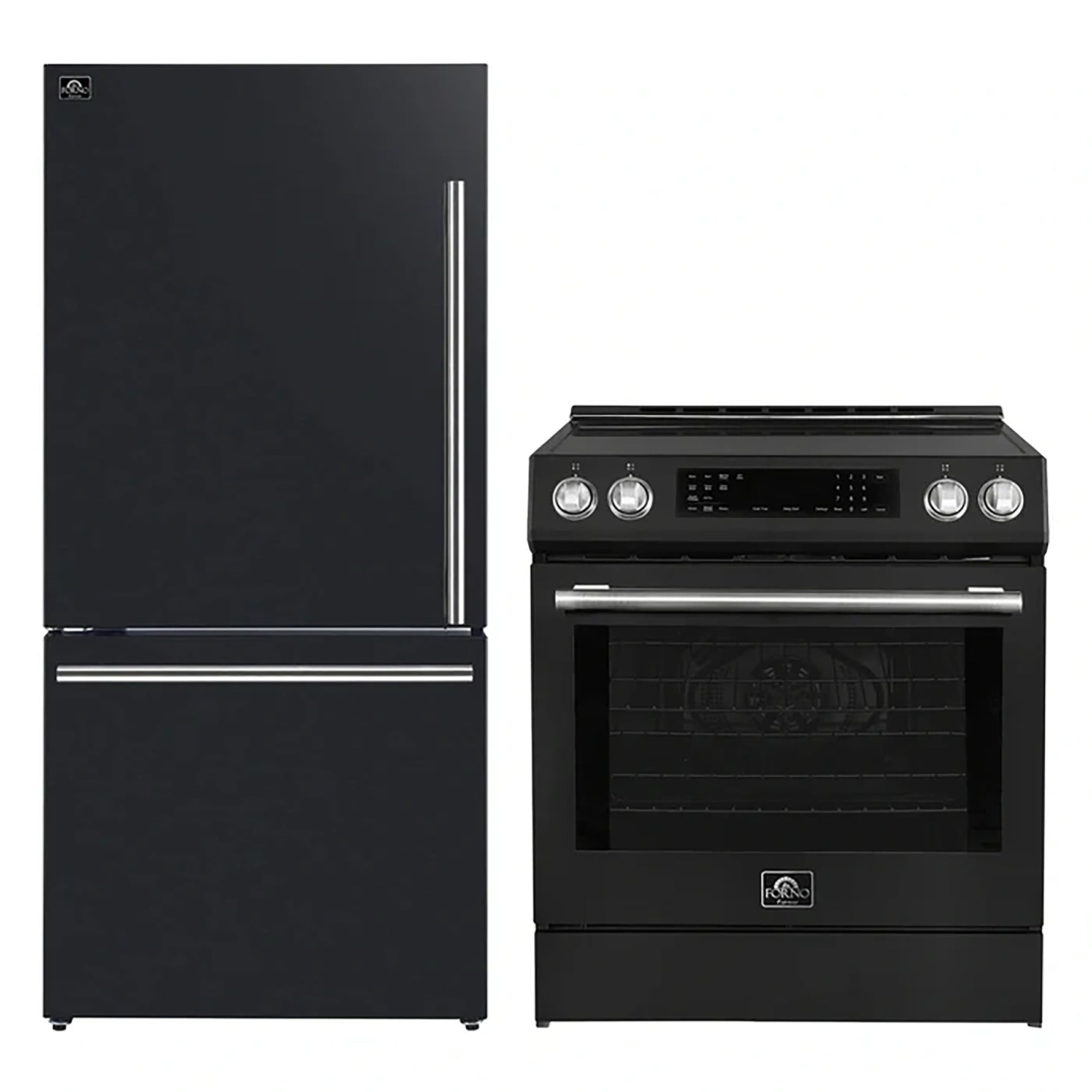 FORNO 2-Piece Black Kitchen Bundle - 30" Induction Range and 31" Bottom Freezer Refrigerator - BonPrix Électroménagers