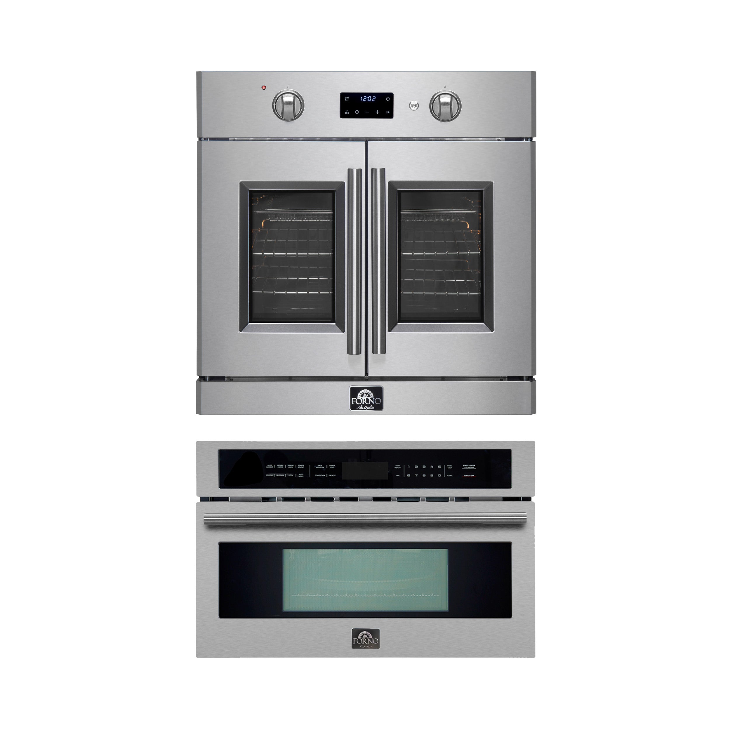 FORNO 2-Piece Kitchen Bundle - 30" Stainless Steel Single Wall (1333-30) Oven, 30" Stainless Steel Microwave (3093-30) - BonPrix Électroménagers