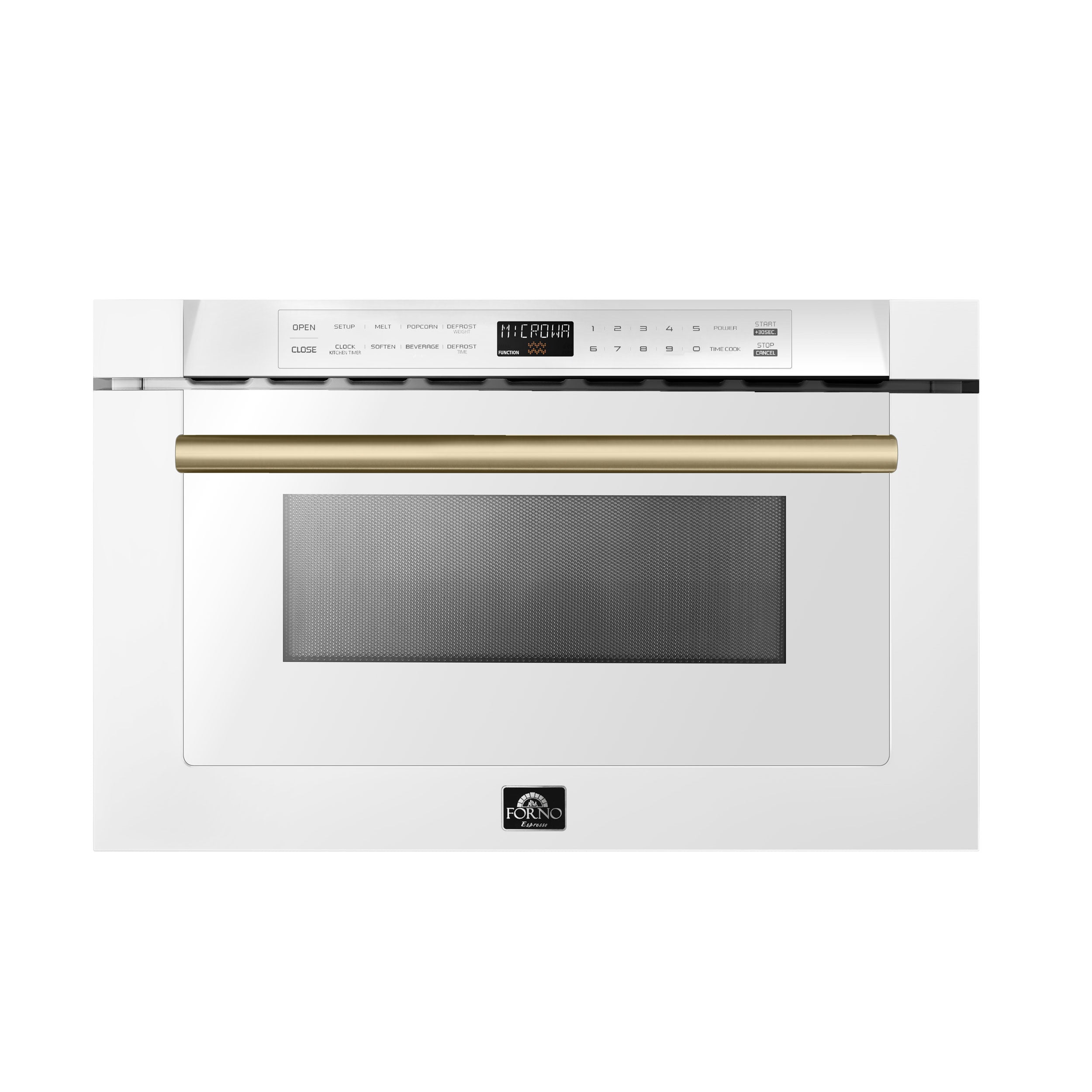 Forno Capoliveri Espresso 24-Inch Microwave Drawer, White, 1.2 cu.ft, 1500 Watts, Built-In, Touch Control LCD Display, Auto-Touch Open/Close, 11 Power Levels, Sensor Cooking - BonPrix Électroménagers