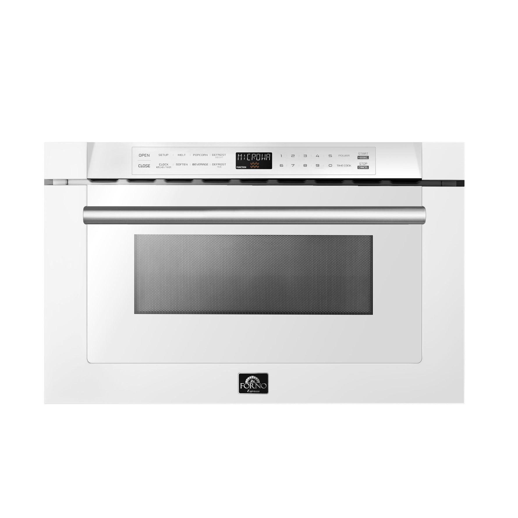 Forno Capoliveri Espresso 24-Inch Microwave Drawer, White, 1.2 cu.ft, 1500 Watts, Built-In, Touch Control LCD Display, Auto-Touch Open/Close, 11 Power Levels, Sensor Cooking - BonPrix Électroménagers