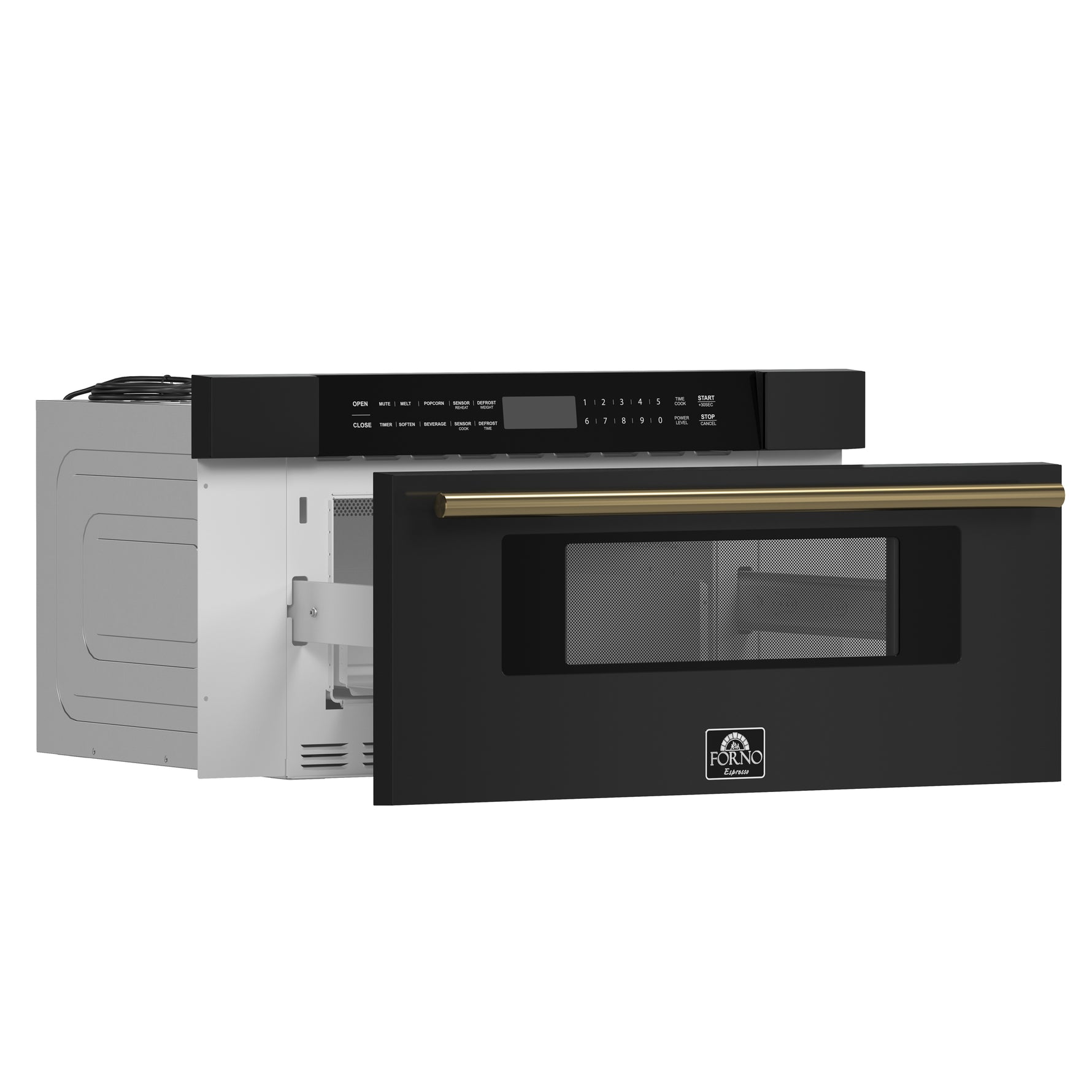 Forno Capoliveri Espresso 30-Inch Microwave Drawer, Black, 1.2 cu.ft, 1500 Watts, Built-In, Touch Control LCD Display, Auto-Touch Open/Close, 11 Power Levels, Sensor Cooking - BonPrix Électroménagers
