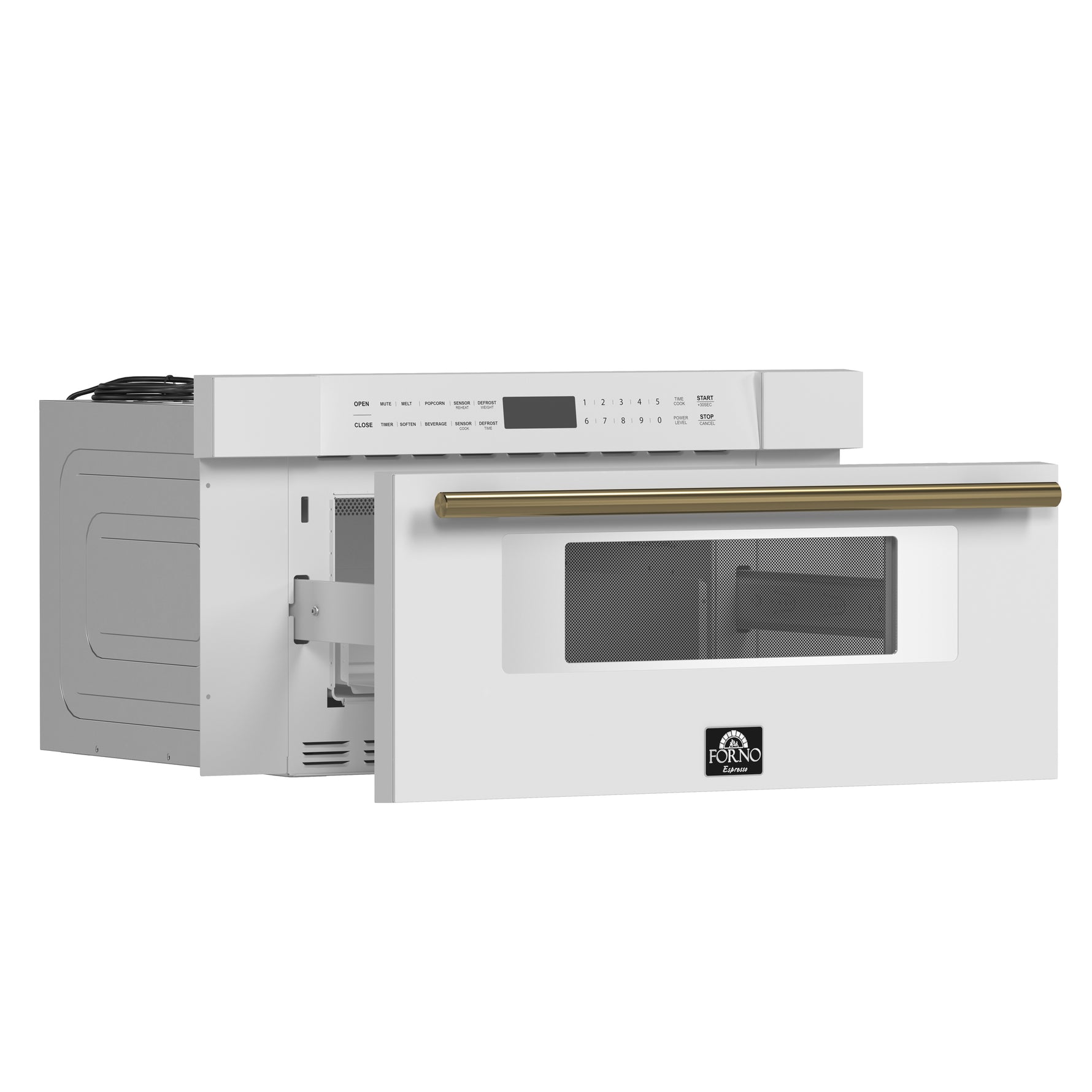 Forno Capoliveri Espresso 30-Inch Microwave Drawer, White, 1.2 cu.ft, 1500 Watts, Built-In, Touch Control LCD Display, Auto-Touch Open/Close, 11 Power Levels, Sensor Cooking - BonPrix Électroménagers