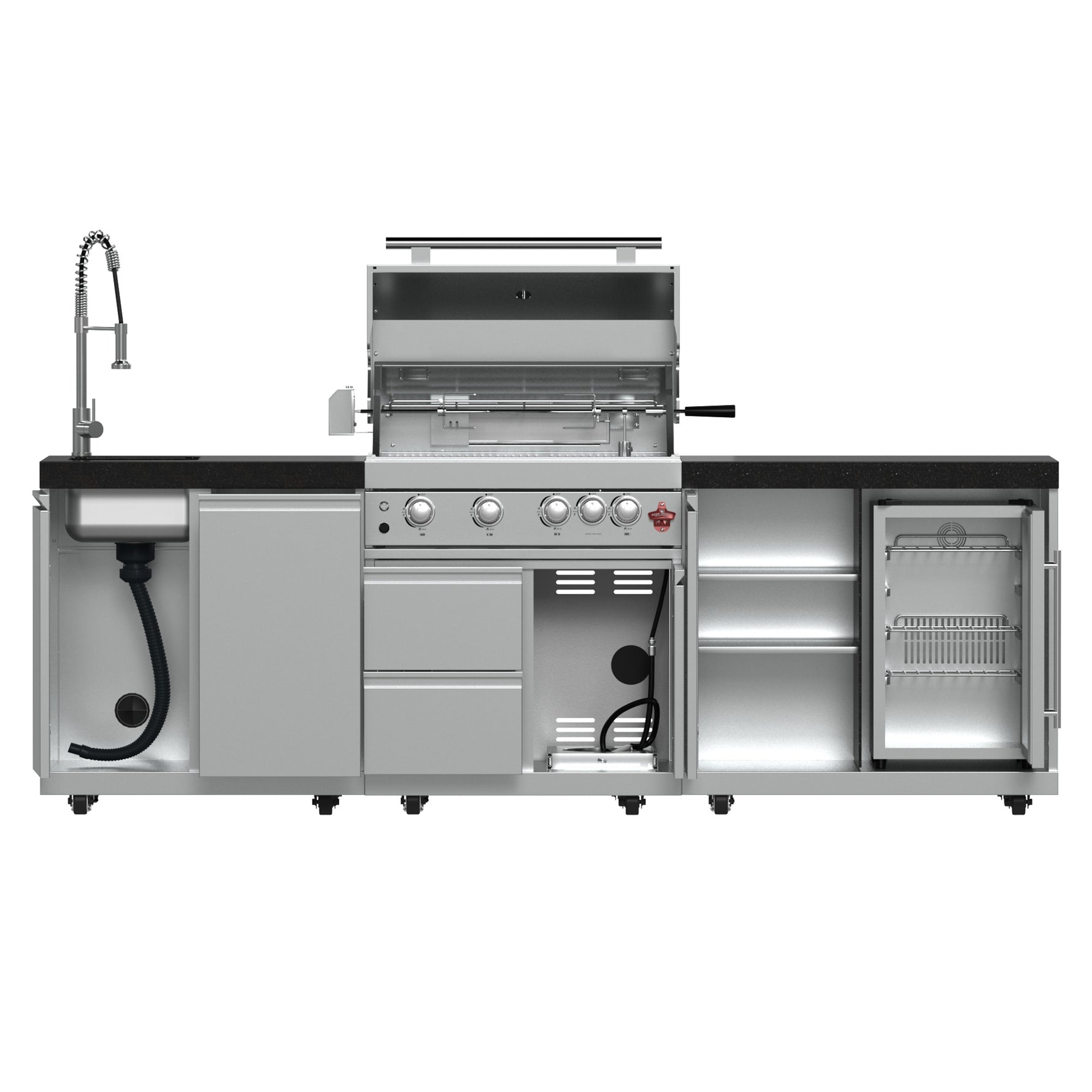 FORNO Bulnes 30-Inch BBQ, 60,000 BTU, 3 Burners with Sear & Rotisserie Infrared Burners, Stainless Steel Outdoor Kitchen with 1.8 cu.ft. Beverage Center & Black Granite Countertops - BonPrix Électroménagers