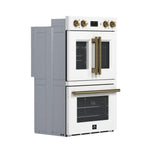 Forno Asti 30-Inch Double Electric Wall Oven with Upper French Doors in White & Antique Brass, 7.36 cu. ft. Dual True Convection, 7,200W, Air Fry, Sous Vide, Self-Clean - BonPrix Électroménagers