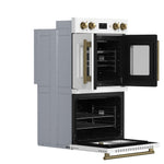 Forno Asti 30-Inch Double Electric Wall Oven with Upper French Doors in White & Antique Brass, 7.36 cu. ft. Dual True Convection, 7,200W, Air Fry, Sous Vide, Self-Clean - BonPrix Électroménagers