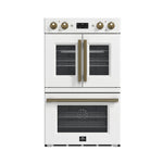 Forno Asti 30-Inch Double Electric Wall Oven with Upper French Doors in White & Antique Brass, 7.36 cu. ft. Dual True Convection, 7,200W, Air Fry, Sous Vide, Self-Clean - BonPrix Électroménagers