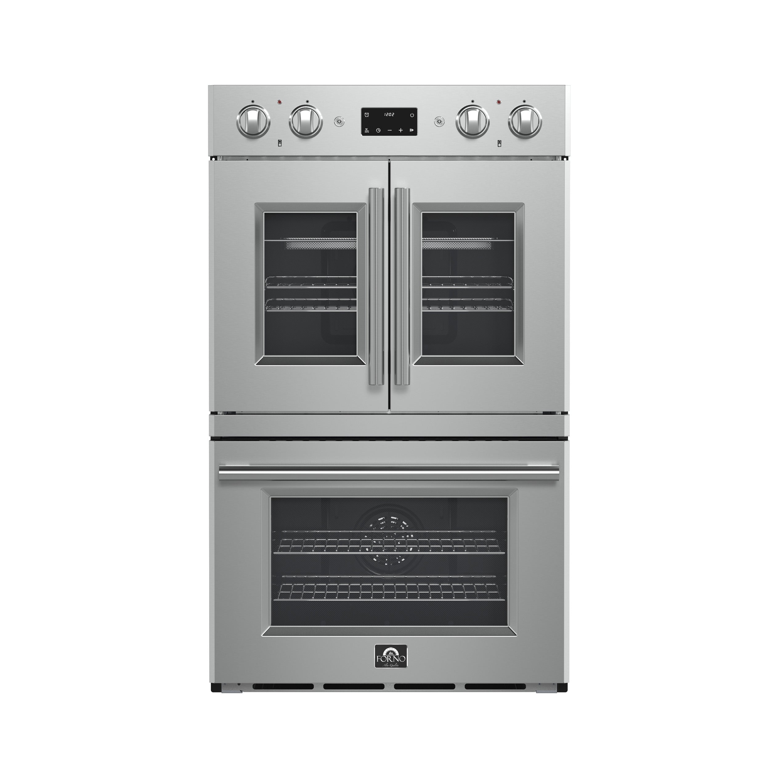 Forno Asti 30-Inch Double Electric Wall Oven with Upper French Doors in Stainless Steel, 7.36 cu. ft. Dual True Convection, 7,200W, Air Fry, Sous Vide, Self-Clean - BonPrix Électroménagers