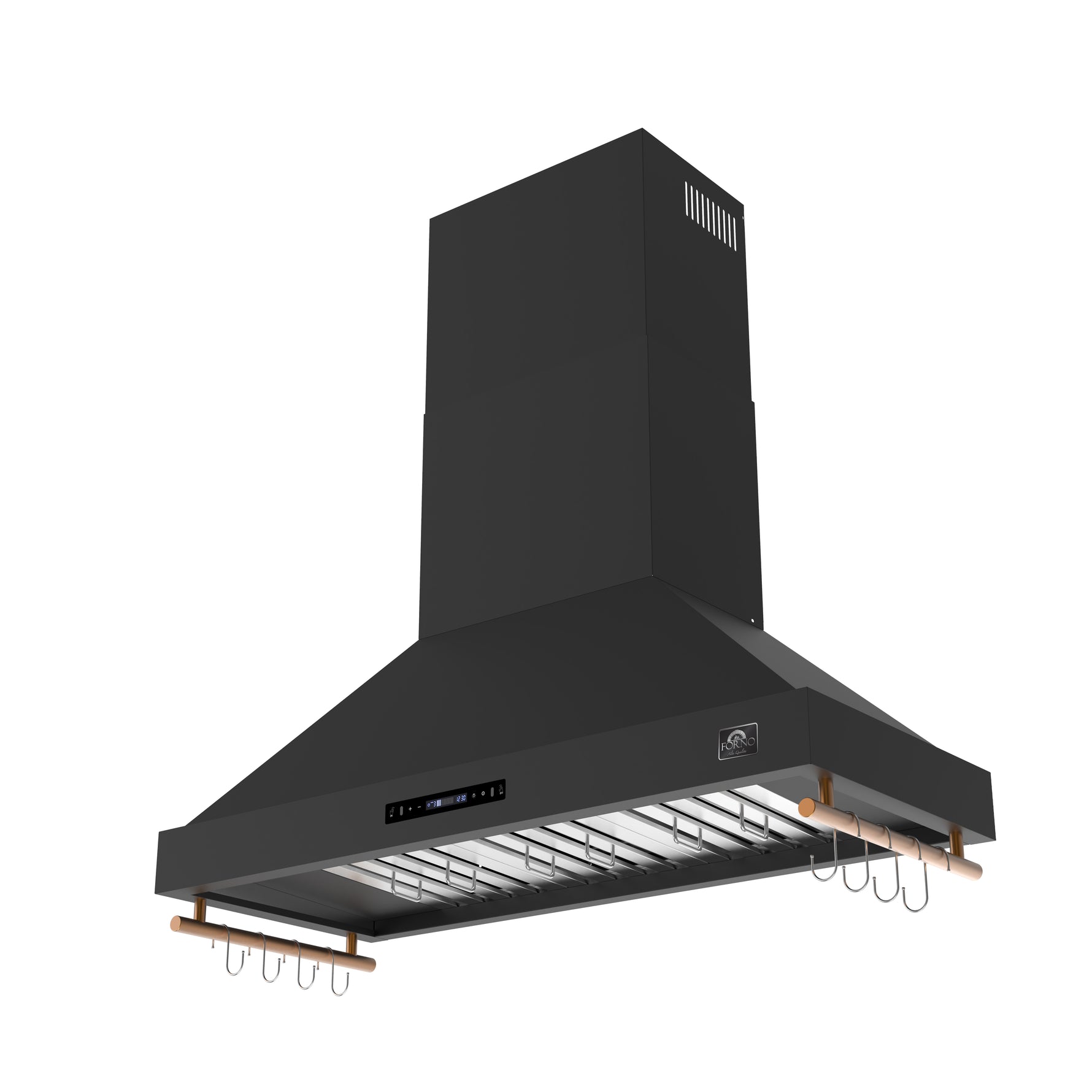 Forno Venezia 48 Inch Wall-Mounted Range Hood in Black with Antique Brass Accessories, Touch Controls and Baffle Filters - BonPrix Électroménagers